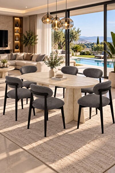 UZMHOME SFM SERİSİ Mutfak Masası Takımı Bohem 6 Sandalyeli Salon Takımı