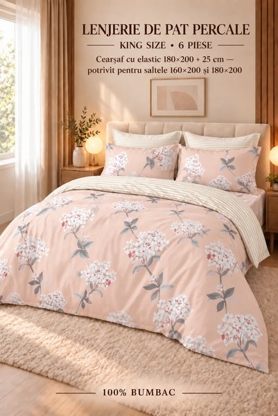 RALEX PUCIOASA Percale Bedding, 100% cotton, PRC185, King size with elastic —...