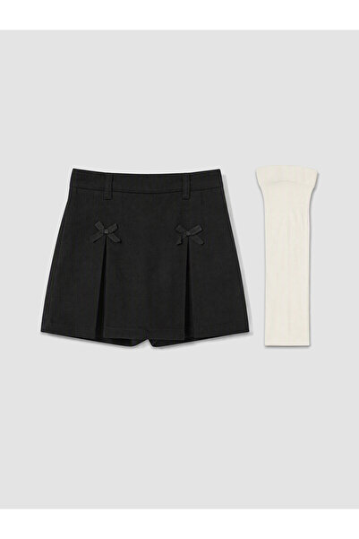LC Waikiki Two Mt Shop Quality Lcw Kids Black Gabardine Plain Girls' Shorts S...