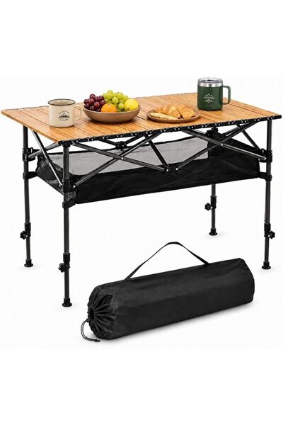GENERAL Adjustable Folding Camping Table 95CM, Portable Roll-up Outdoor Table...