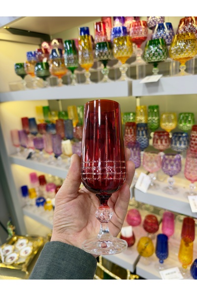 Vakıf home Bohemia Kristal El İşi Renkli Kahve Yanı Su Bardağı 180 ml 1 Adet