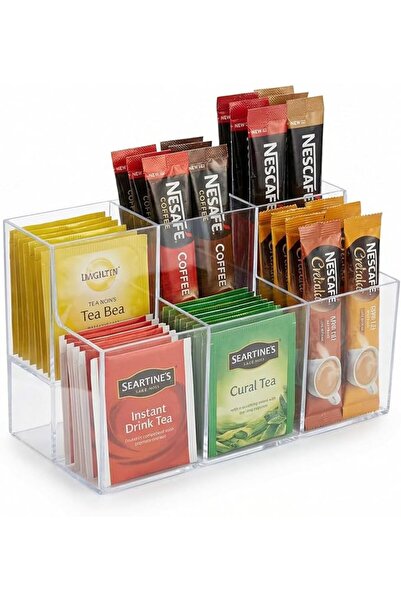 TERRIFI Tea Bag Organiser & Coffee Pod Storage, Transparent 6-Compartment PET...