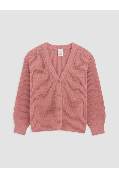 LC Waikiki Nevavm Pink Knitwear Plain Girls' Cardigan with a Difference