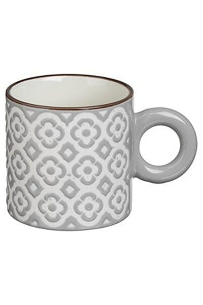 OEM Mini Grey Ceramic Mug with Embossed Floral Pattern 200ml