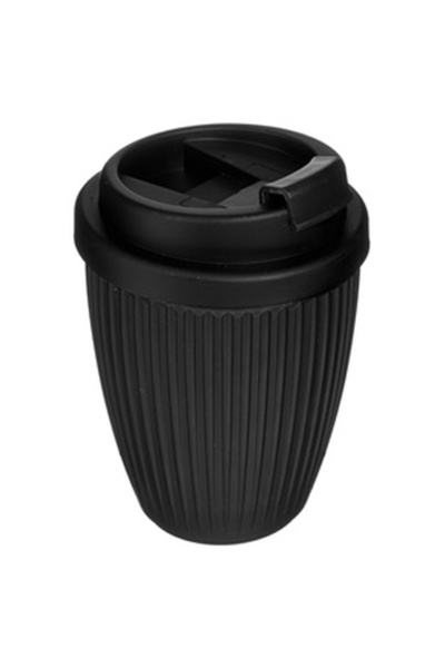 OEM Pahar din Plastic Negru Model Dungi cu Capac Negru 290ml