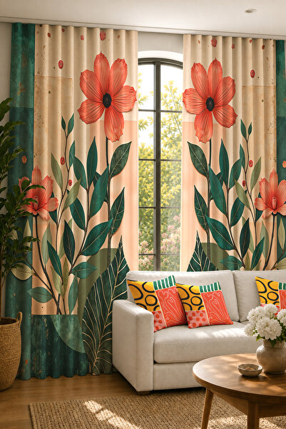 depdekor Modern Salon Mutfak Fon Perdesi Dijital Baskılı Desenli Dekoratif Fo...