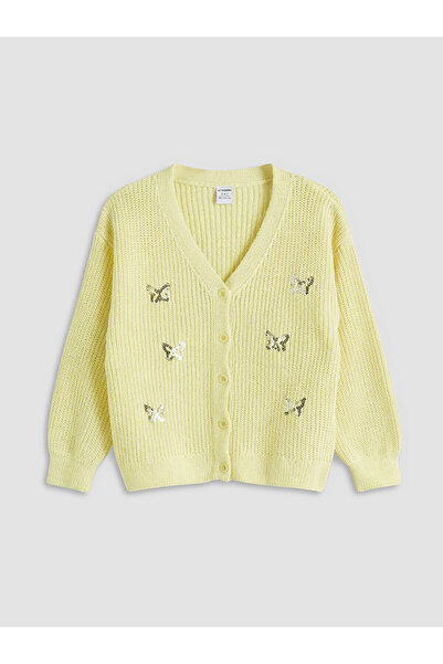 LC Waikiki Lcw Kids Yellow Printed Girls' Cardigan with Nevavm Difference