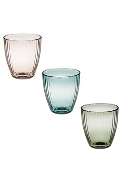 OEM Set of 3 'Deluxe' Glass Glasses in Different Colors Striped Pattern 280ml