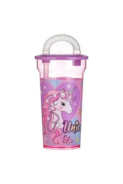 OEM Pahar cu Pai din Plastic Roz Unicorn 400ml
