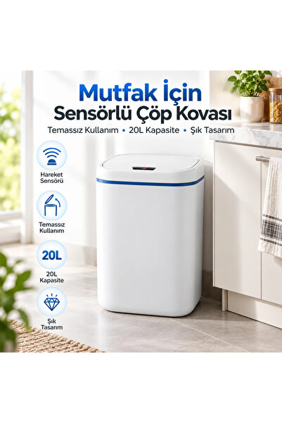 Eco Lounge Mutfak İçin 20L Sensörlü Otomatik Kapaklı Çöp Kovası
