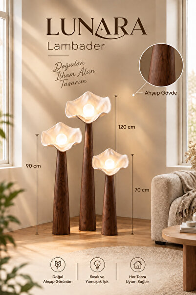 EDESİNG Lunara Koyu Ceviz Ahşap Set Lambader (Ampul Hediyeli)