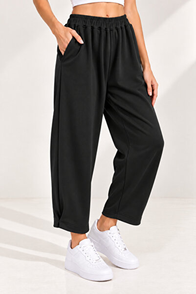 CNRCollection Kadın Siyah Modal Kumaş Geniş Şalvar Kesim Pantolon Şıklığında ...