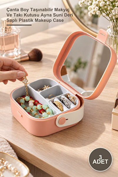 Yenilig 3 Pieces Mirrored Makeup Box – Handbag Size Portable Makeup and Jewel...