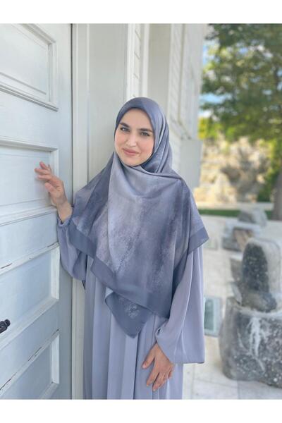 Nakişce Büyük Boy Bulut Desen Pamuklu soft Eşarp Gri 120x120