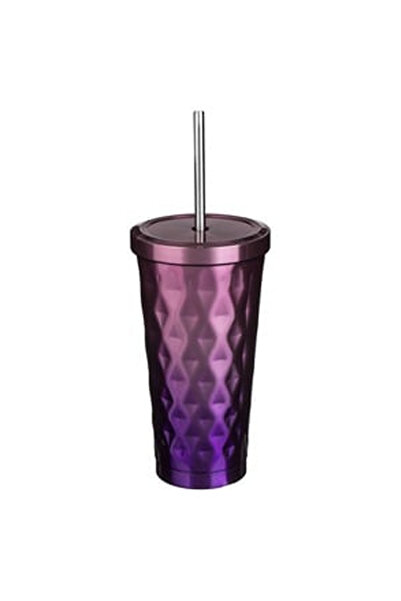 OEM Pink Metal Cup with Pattern & Straw 500ml