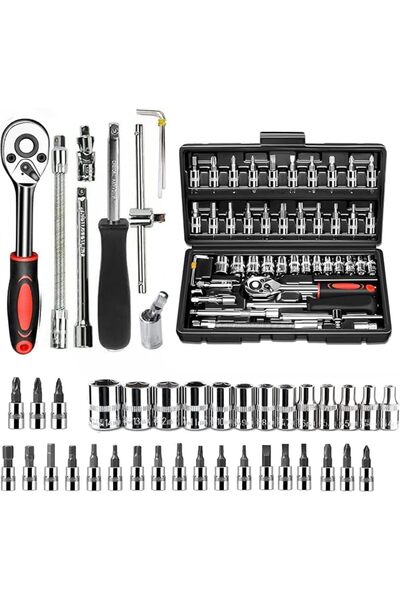 SCIENISH 46 PCS Socket Set, 1/4 inch Drive Socket Ratchet Wrench Set with Bit...