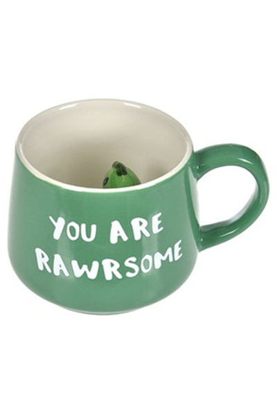 OEM Decorative Ceramic Mug with 3D Dinosaur Figurine