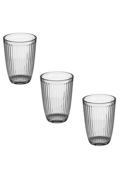 OEM Set of 3 Transparent Glass Glasses with Linear Embossed Pattern 380ml