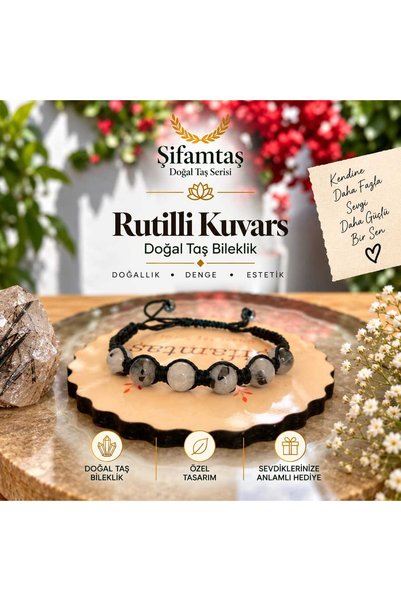 ŞİFAMTAŞ Rutilli Quartz Natural Stone Drawstring Bracelet