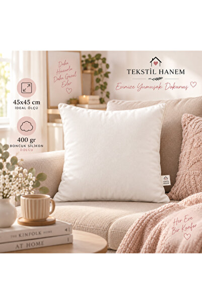 Tekstil Hanem 4 Adet 45x45 cm 400 Gr Boncuk Silikon Dolgulu Beyaz Kırlent İç Yastığı