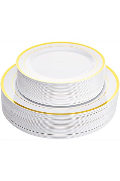 Generic 50 Pieces Plastic Plates Disposable Party Dishes - 25 Dinner Plates a...