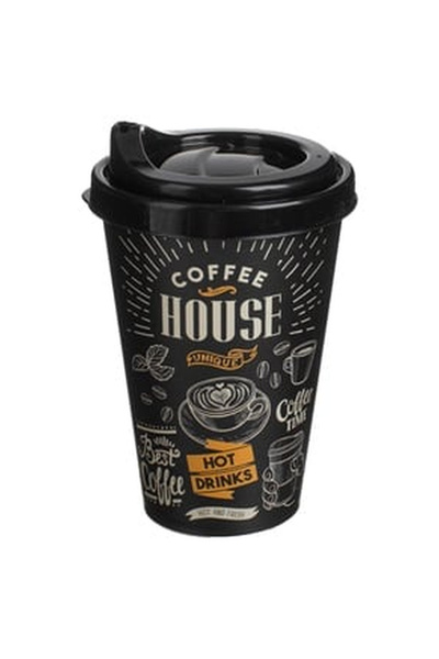 OEM Pahar din Plastic Negru "Coffee House"" cu Capac & Gura de Scurgere pentr...
