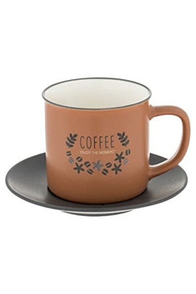 OEM Set Ceasca cu Farfurie New Bone Mat Caramizie Model Coffee 280ml