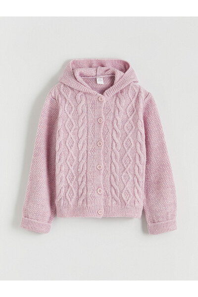 LC Waikiki Lcw Kids Lilac Knitwear Embroidered Girls' Cardigan with Nevavm Di...