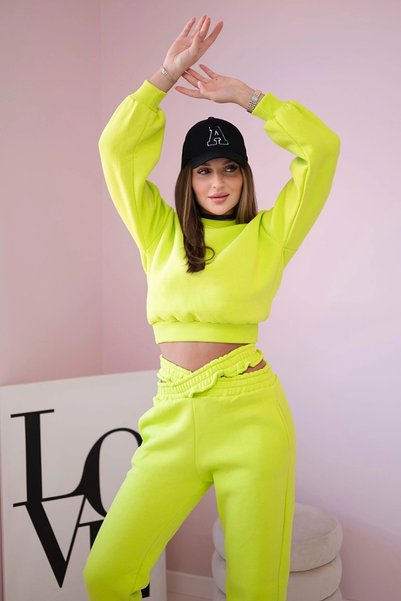 Kesi Set călduros de damă cu hanorac scurt și pantaloni de trening, verde fistic