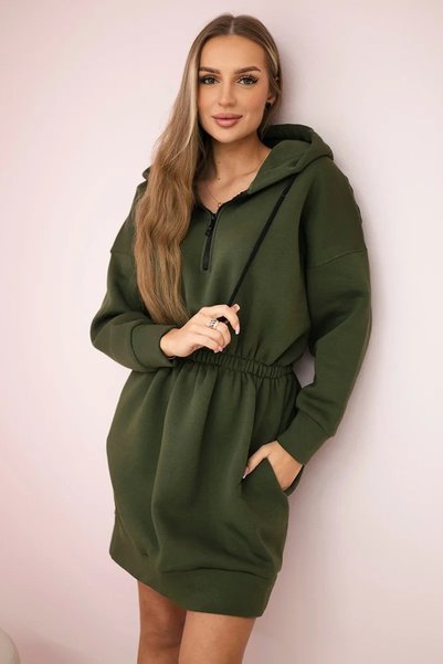 Kesi Rochie călduroasă kaki cu glugă și elastic în talie pentru purtare zilnică
