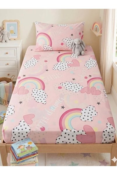 NURLATEX HOME COLLECTİON 2-Piece Economical Elastic Children's Bed Sheet Set 100X200 Cm, 2 Sheets + 2 Pillowcases