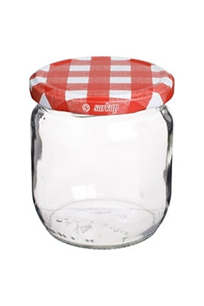 OEM Borcan din Sticla cu Capac Rosu in Carouri 425ml