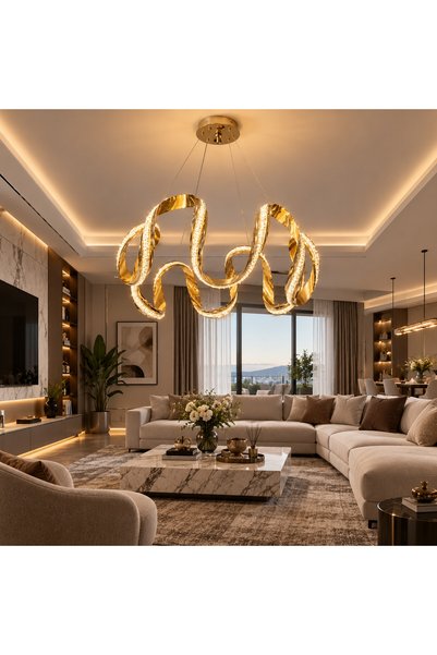kra avize Vortex Gold Kristal LED Sarkıt Avize – Kumandalı 3 Renk