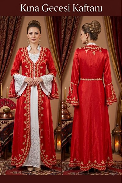 JABO WEDDİNG HOUSE KAFTAN KRMIZI GOLD NAKIŞ İŞLEMELİ KAFTAN 38-40 ÇİF BEDEN T...