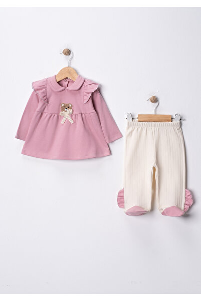 bebekyol Bear Embroidered Bow Baby Girl Set