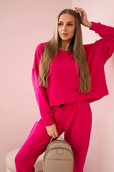 Kesi Set oversize fucsia din două piese: hanorac și pantaloni, cu buzunare și...