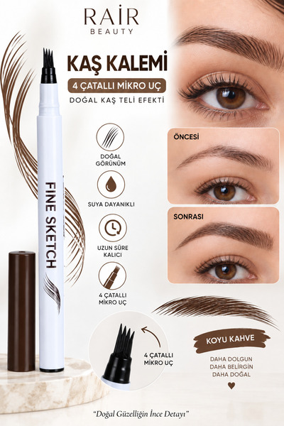 RAİR BEAUTY Microblading Suya Dayanıklı Koyu Kahve Doğal Kaş Teli Efektli 4 U...