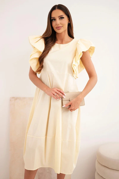 Kesi Rochie galbenă din bumbac cu mâneci cu volane, ușoară, stil casual