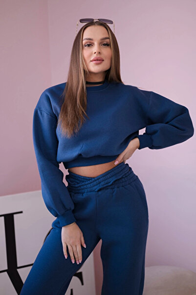 Kesi Set hanorac călduros și pantaloni în nuanțe de denim, cu talie elastică