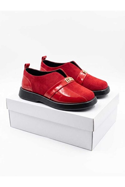 Elmas Genuine Suede and Patent Leather Combination Comfortable Flat Sole Casu...