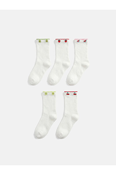 LC Waikiki Nevavm Farkıyla Lcw Dream Ecru Printed 5-Piece Pack Women's Socks