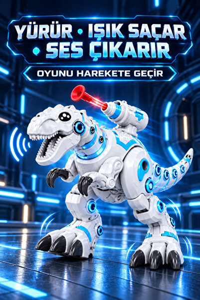İlknurtoys Yürüyen Işıklı Sesli Mekanik T-Rex Dinozor Oyuncak Fırlatma Özellikli Robot