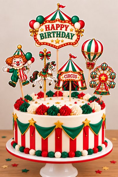 GREATOY 6’lı Sirk Temalı Pasta Kürdanı Happy Birthday Doğum Günü Pasta Süsü K...