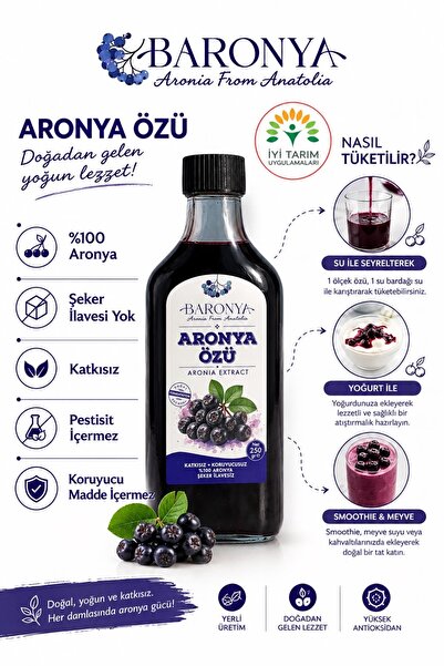 Aronya Özü %100 Aronya Yoğunlaştırılmış Özüt 65 Brix Katkısız Koruyucusuz 250 gr
