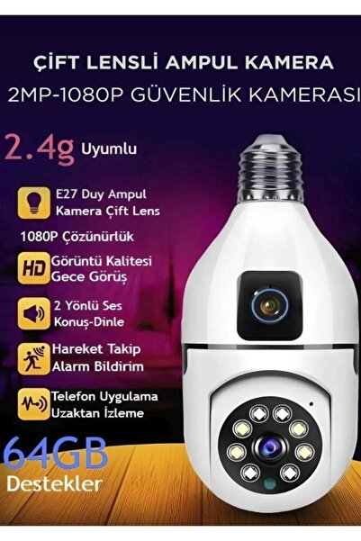 EMİN ENSAR HOME Çift Kameralı 360° Full Hd 1080p Ampül Smart Ip Güvenlik Kame...