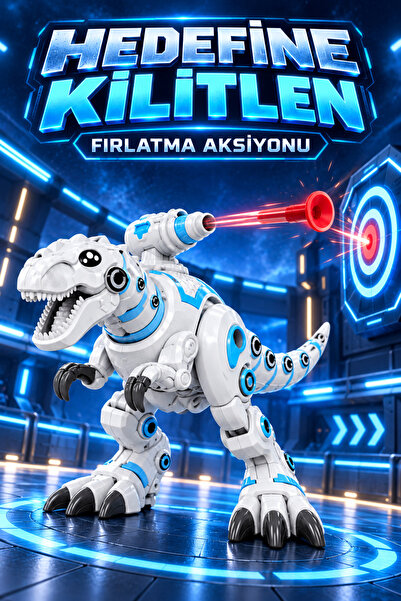 İlknurtoys Yürüyen Işıklı Sesli Mekanik T-Rex Dinozor Oyuncak Fırlatma Özellikli Robot