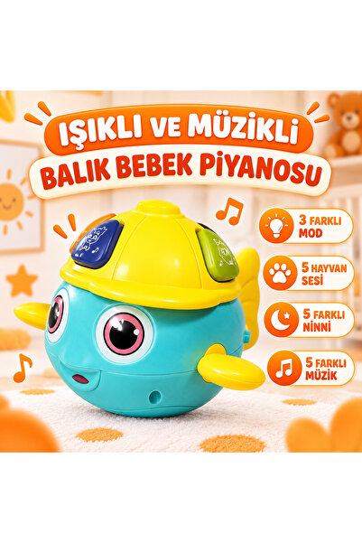 TOTTERİQ Işıklı ve Müzikli Balık Bebek Piyanosu Hayvan Sesli ve Ninnili Eğiti...