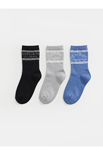 LC Waikiki Nevavm Farkıyla Lcw Kids Black Patterned 3-Pack Boys' Socks