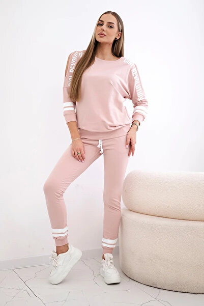 Kesi Set hanorac și pantaloni roz prăfuit închis cu imprimeu Girl Revolution