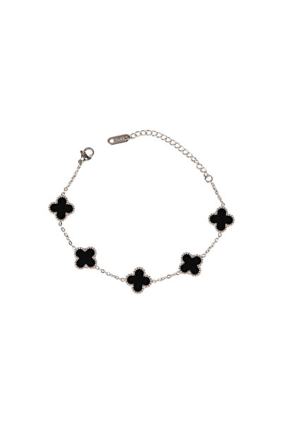 ATALYA ACCESSORY Unisex Paslanmaz Çelik Çift Taraflı Yonca Bileklik - Kararma...